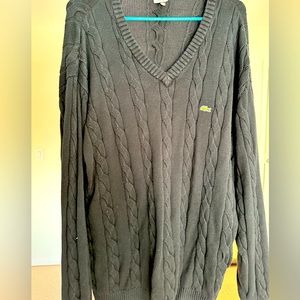 Lovely black cableknit v-neck cricket sweater by LaCoste